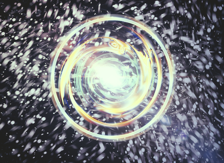Abstract round button on blurry grey background. Technology, media and future concept. 3D Rendering