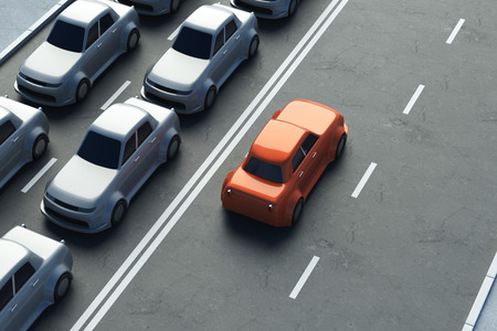 Top view of road with cars in daylight. Different direction concept. 3D Rendering