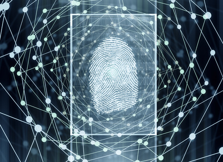 Abstract digital finger print background. Biometrics concept. 3D Renderingの写真素材