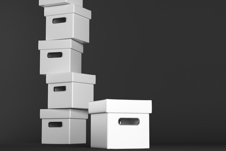 Stacks of white boxes on dark background. Shipping concept. 3D Renderingの写真素材