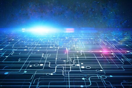 Abstract circuit board on space background. Innovation and technology concept. 3D Rendering