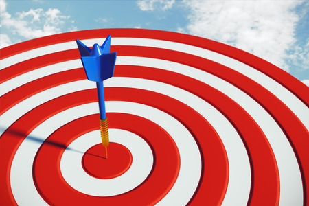 Close up of success dart board target with arrows on sky background. Aiming concept. 3D Renderingの写真素材