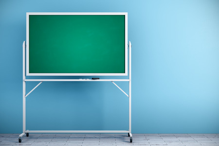 Empty chalkboard in blue interior. Education concept. Mock up, 3D Renderingの写真素材