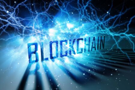Creative blue blockchain background. Technology concept. 3D Renderingの写真素材