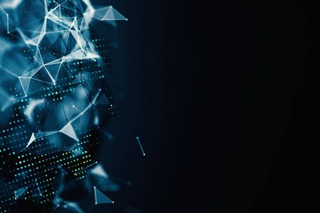 Abstract digital polygonal wallpaper. Technology, innovation, web banner concept. 3D Rendering