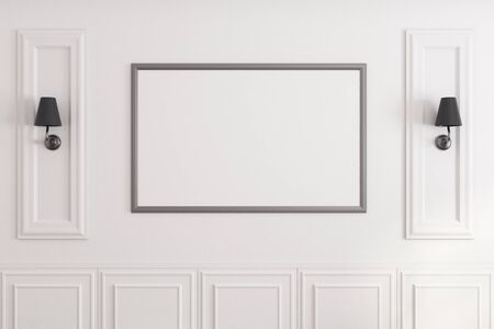 Close up of white classic wall with empty billboard. Mock up, 3D Renderingの写真素材