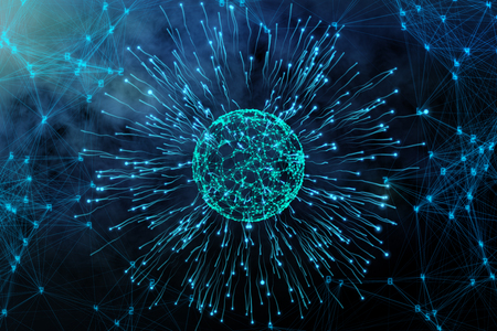 Abstract blue virus background. Medicine, science concept. 3D Rendering