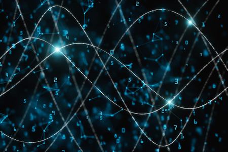 Creative glowing binary code background with business chart. Technology, computing and cyberspace concept. 3D Renderingの写真素材