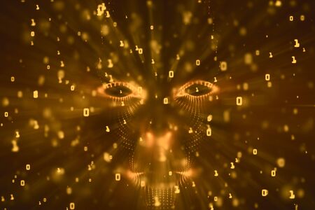Abstract binary code human head backdrop. Artificial intelligence, cyberspace and robotics concept. 3D Rendering の写真素材