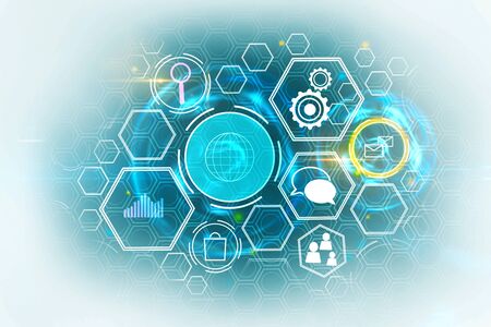 Creative blurry digital business interface background. Technology and innovation concept. 3D...
