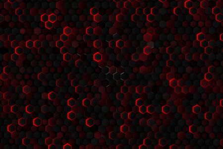 Abstract red hexagon wallpaper. Technology and futuristic concept. 3D Rendering