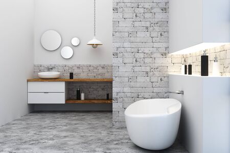 New loft bathroom interior. Side view. 3D Rendering の写真素材