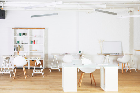 White office interior with workplace. Occupation, lifestyle and design concept の写真素材