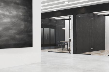 Modern office interior with empty chalkboard poster. Mock up, 3D Rendernigの写真素材
