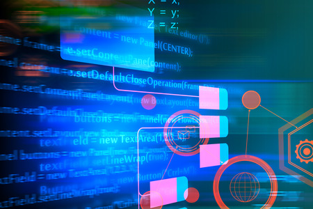 Abstract HTML background. Coding, programming and technology concept. Double exposure の写真素材