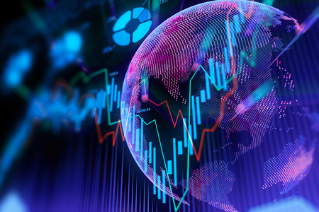 Creative globe and forex chart texture. Global business and trade concept. 3D Rendering の写真素材