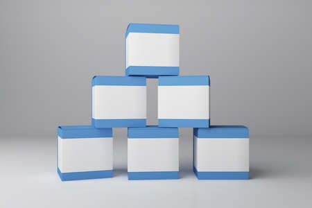 Blank blue medicine containers on white background. Medical,  drug, dosage and advertisement...