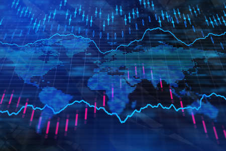 Creative forex wallpaper with map and lines. Investment, trade and finance concept. 3D Rendernigの写真素材