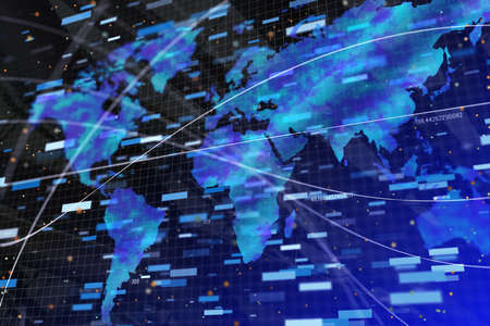Abstract forex backdrop with map and lines. Investment, trade and finance concept. 3D Rendernig