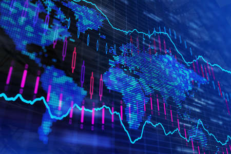 Creative forex texture with map and lines. Investment, trade and finance concept. 3D Rendernig