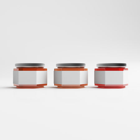 Blank label honey jars on white background. Advertisement concept. Mock up, 3D Renderingの写真素材