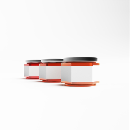Blank label jam jars on white background. Advertisement concept. Mock up, 3D Renderingの写真素材