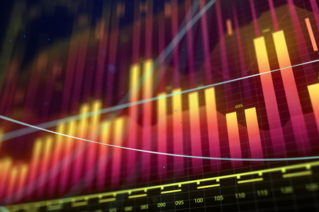 Creative glowing forex chart background. Market growth, finance and fund management concept. 3D Rendering の写真素材