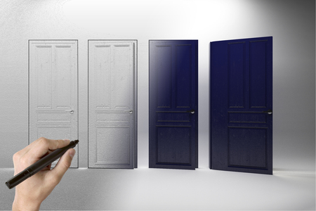 Hand drawing abstract doors. Real estate and design concept. 3D Rendering の写真素材