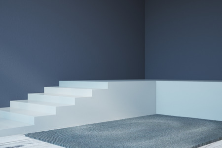 Modern interior with white stairs, carpet and empty wall. Mock up, 3D Rendering の写真素材