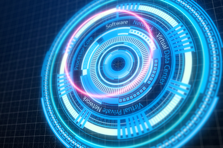 dark blue color light abstract technology background with digital virtual private network button. 3D renderの写真素材