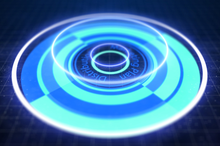 distribution and marketing plan cyber button at abstract blurry tech background. 3D renderingの写真素材