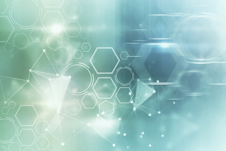 colorful geometric triangle, circles and hexagons at abstract background with space for your logo. 3D renderingの写真素材