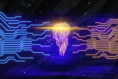 artificial intelligence concept with electronic computer technology circuit board brain shape or...