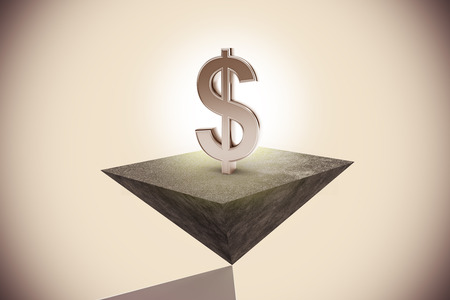 Creative pyramid with glowing dollar sign. Financial growth concept. 3D Renderingの写真素材