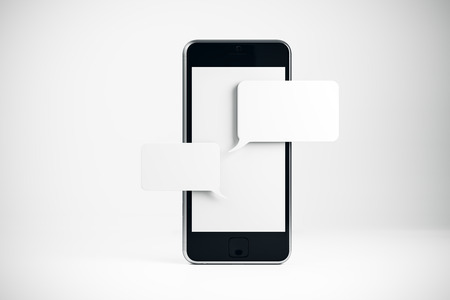 Smartphone with empty text message windows on white background. Mock up, 3D Renderingの写真素材