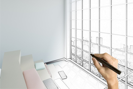 Hand drawing creative interior sketch. Real estate, engineering and construction concept. 3D Renderingの写真素材