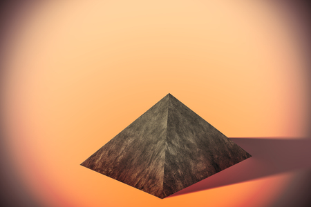 Abstract pyramid on orange background. Balancing concept. 3D Renderingの写真素材