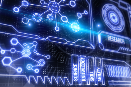 Abstract glowing digital business interface wallpaper. Future and communication concept. 3D...