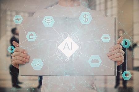 AI (Artificial Intelligence) concept. deep learning. Double exposure.の写真素材