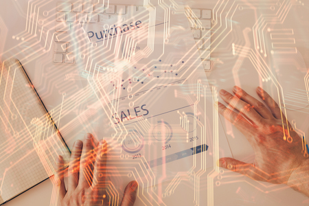 Close up of human hands background and abstract innovative technologies for industries. Multi...
