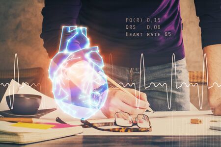 Abstract heart on background. Medicine and health concept. Double exposureの写真素材