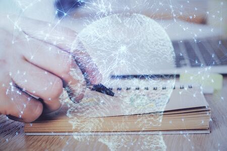 Haman brain multi exposure icon with man hands background.の写真素材