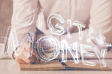 Businessman with hands background. Crypto currency concept.の写真素材