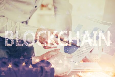 Businessman with hands background. Crypto currency concept.の写真素材