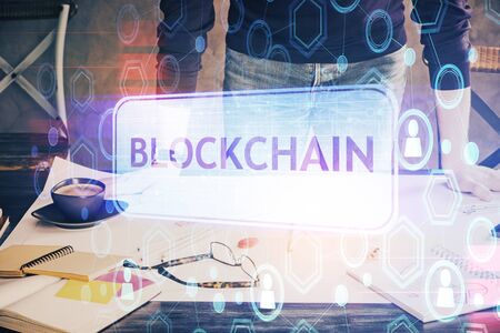 Businessman with hands background. Crypto currency concept.