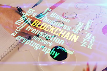 Businessman with hands background. Crypto currency concept.の写真素材