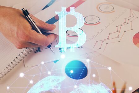 Businessman with hands background. Crypto currency concept.の写真素材