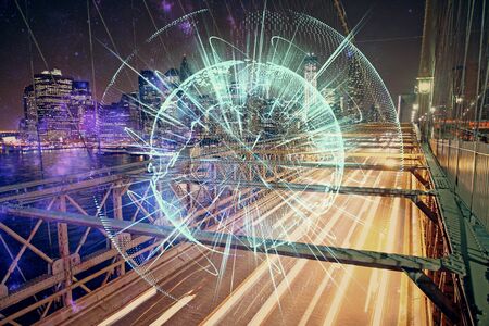 Double exposure of business theme hologram drawing and city veiw background. Concept of success.の写真素材