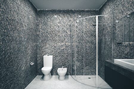 Green concrete bathroom interior. Design and hotel concept. 3D Renderingの写真素材