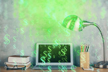 Double exposure of forex graph and work space with computer. Concept of international online trading.の写真素材